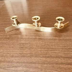 13" Solid Brass Centerpiece Bar Triple Taper Candlestick Holder Vintage Polished